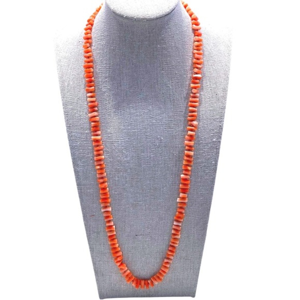 Vintage Natural Salmon Coral Branch‎ Segment Necklace 24" – 14K Gold Clasp